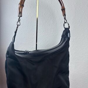 Auth GUCCI Bamboo Nylon Black
 Handbag